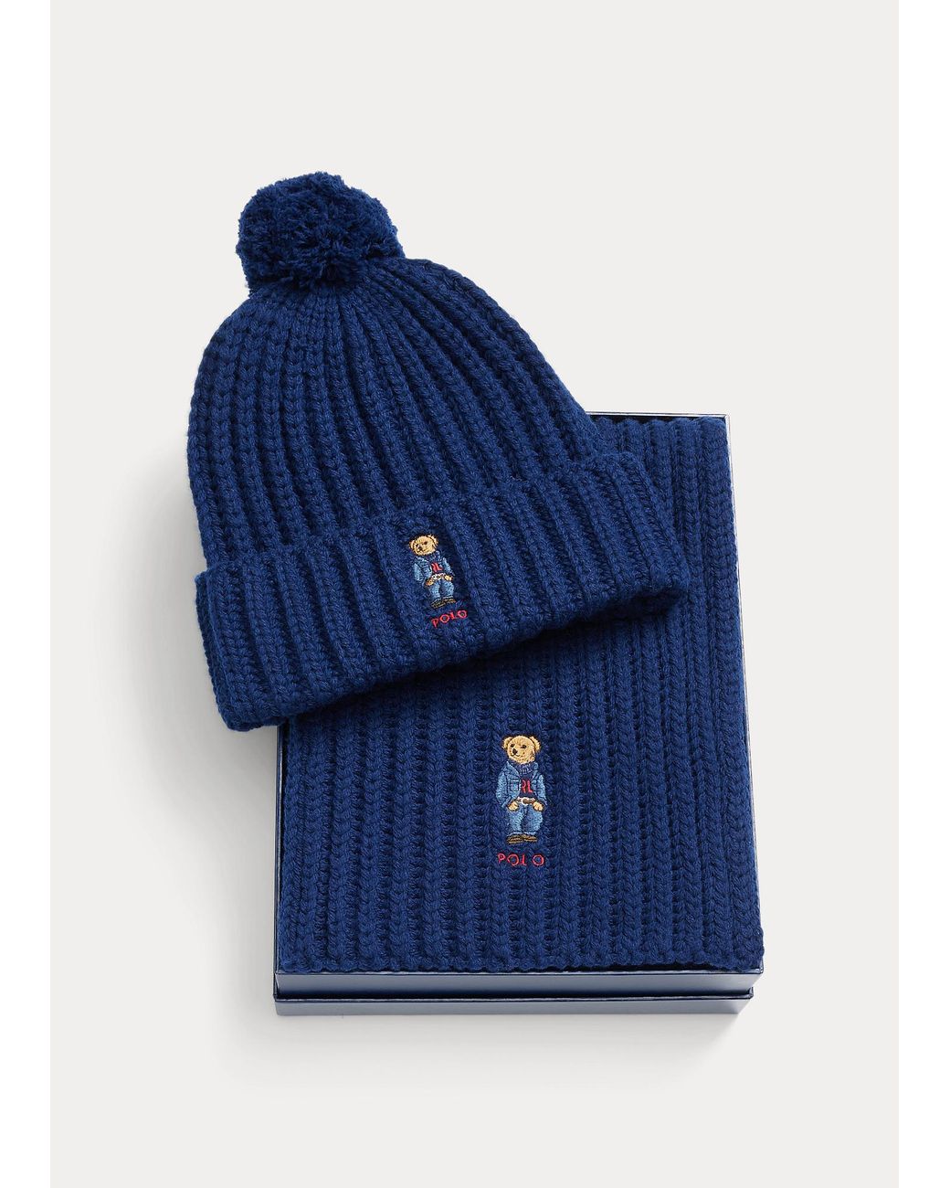 Polo Ralph Lauren Polo Bear Rib-knit Beanie Scarf Set in Blue