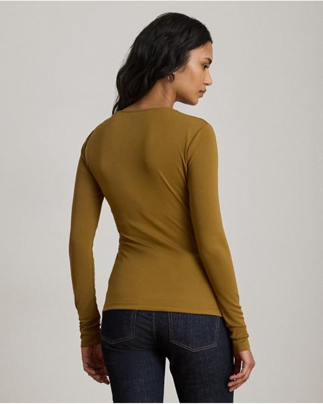 Ralph Lauren Green Jersey Asymmetrical Long-Sleeve Top