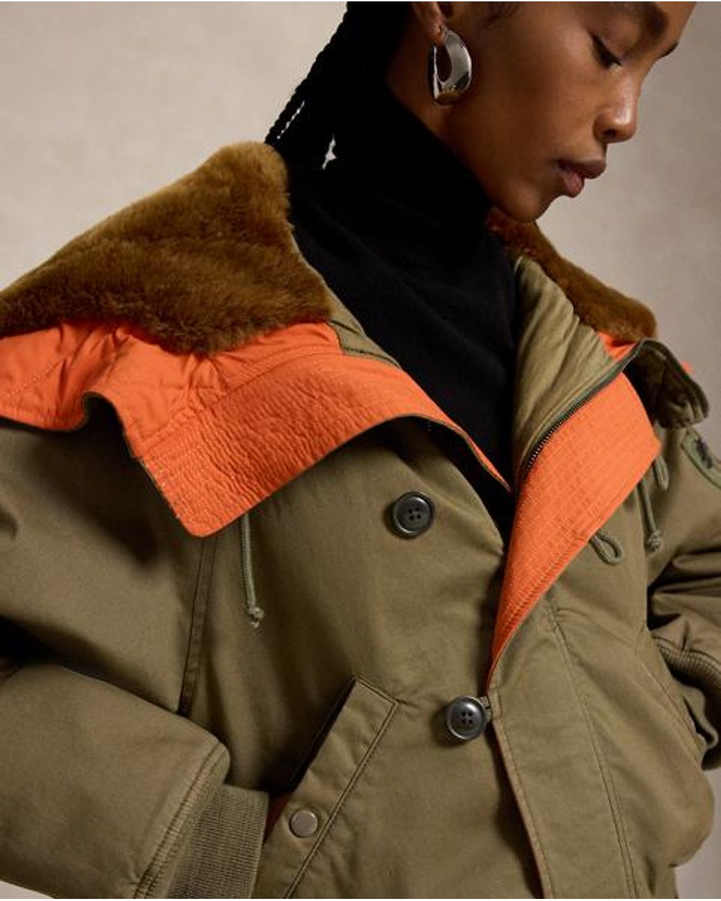 Polo Ralph Lauren Green Shearling-Hood Flight Jacket