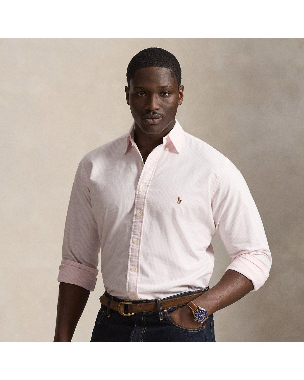Ralph Lauren Pink Striped Oxford Shirt for men