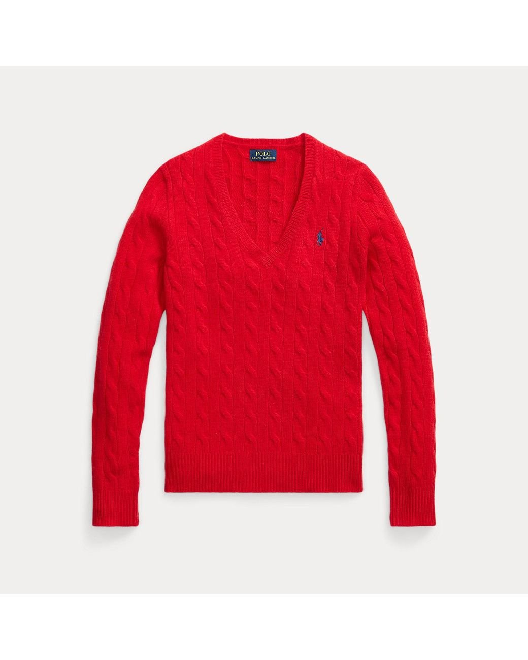 Polo Ralph Lauren Cable Wool-Cashmere V-Neck Jumper in Red Lyst UK