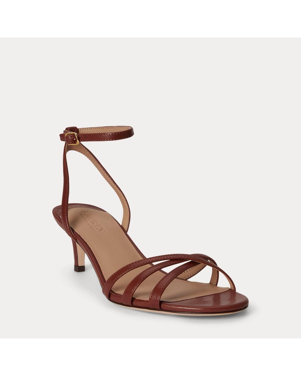 Ralph Lauren Pink Kendyl Kitten-Heel Glazed Leather Sandal