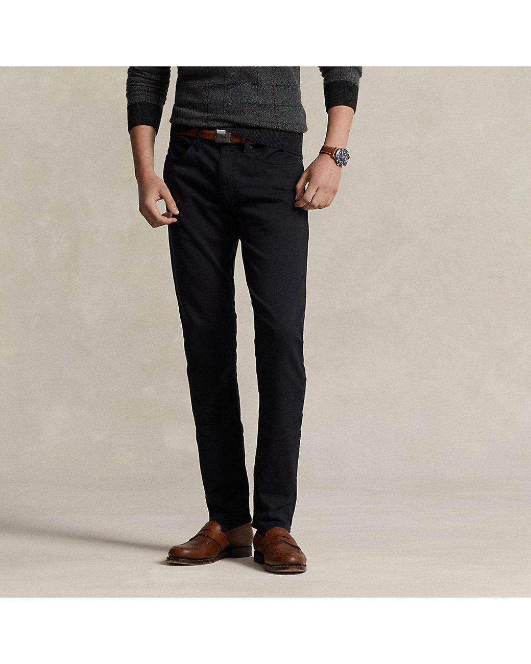 Ralph Lauren Sullivan Slim Knitlike Chino Pant in Black for Men | Lyst