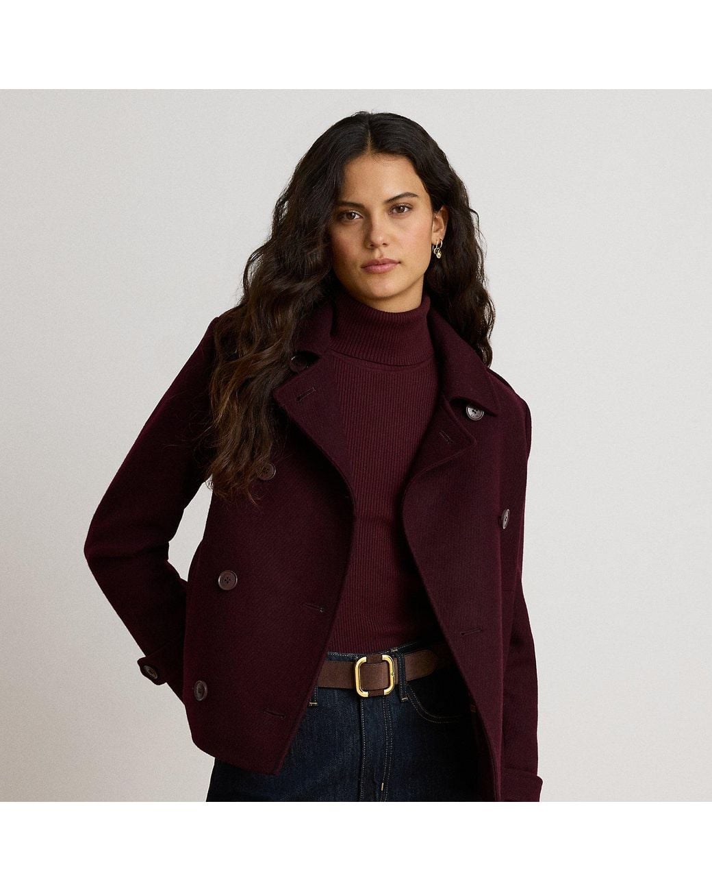 Ralph Lauren Purple Wool-Blend Double-Breasted Cropped Coat