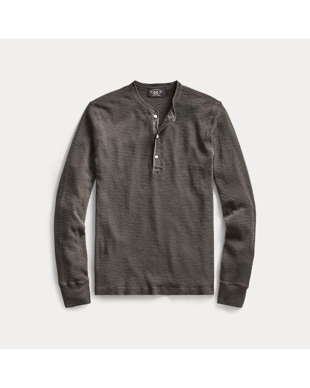 RRL Gray Waffle-Knit Cotton Henley for men