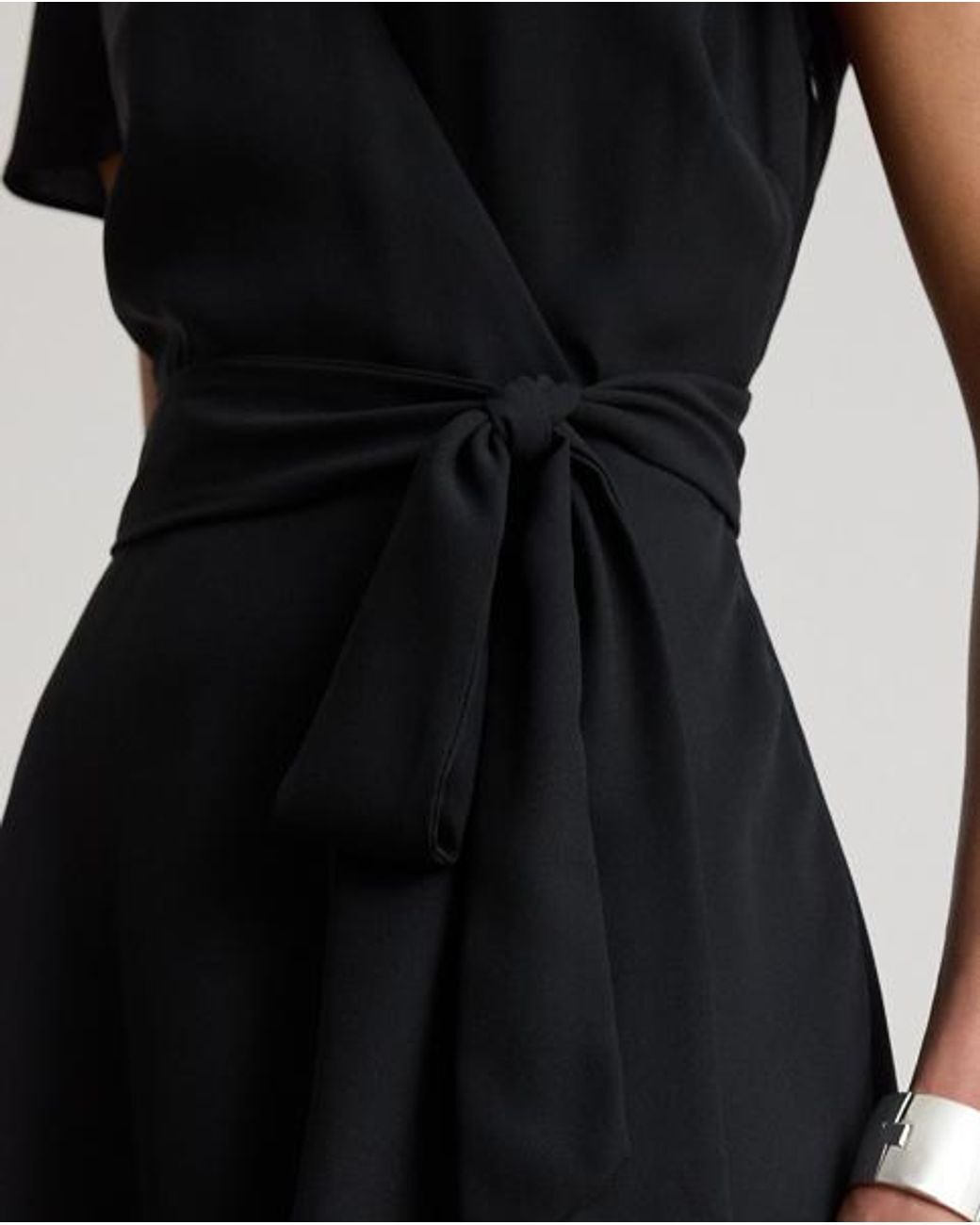 Ralph Lauren Black Belted Georgette Surplice Dress