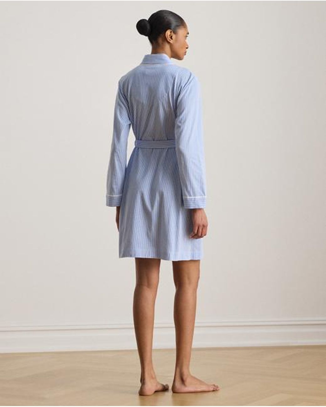 Ralph Lauren Blue Striped Cotton Jersey Robe