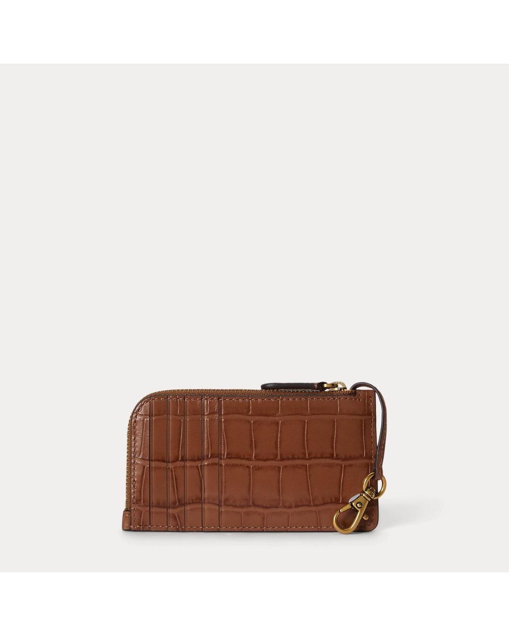 Ralph Lauren Brown Croc-Embossed Leather L-Zip Card Holder