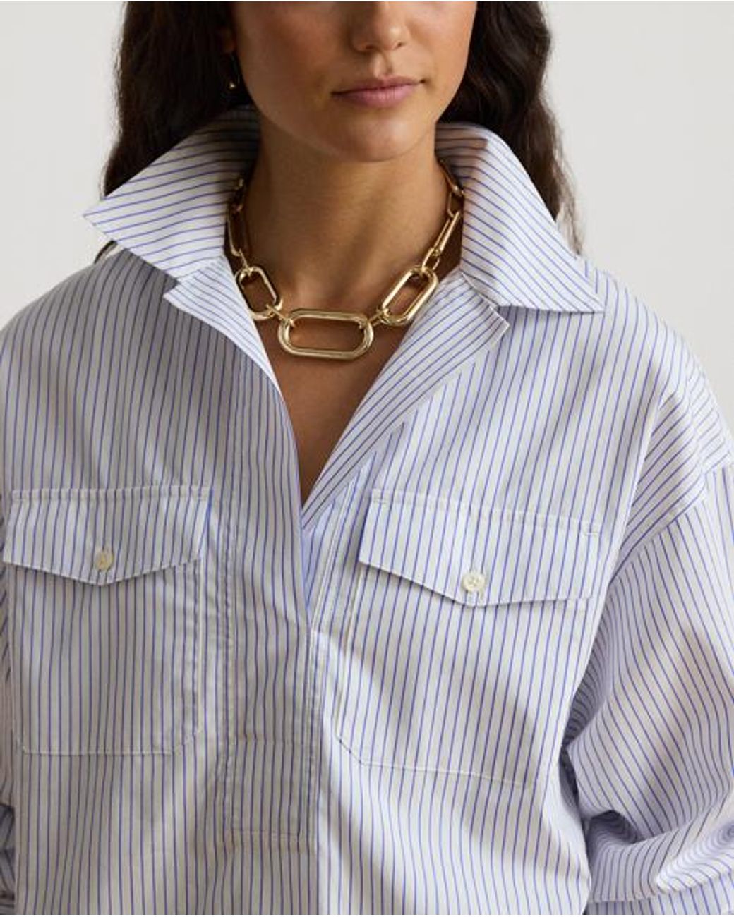 Ralph Lauren White Striped Cotton Broadcloth Shirt
