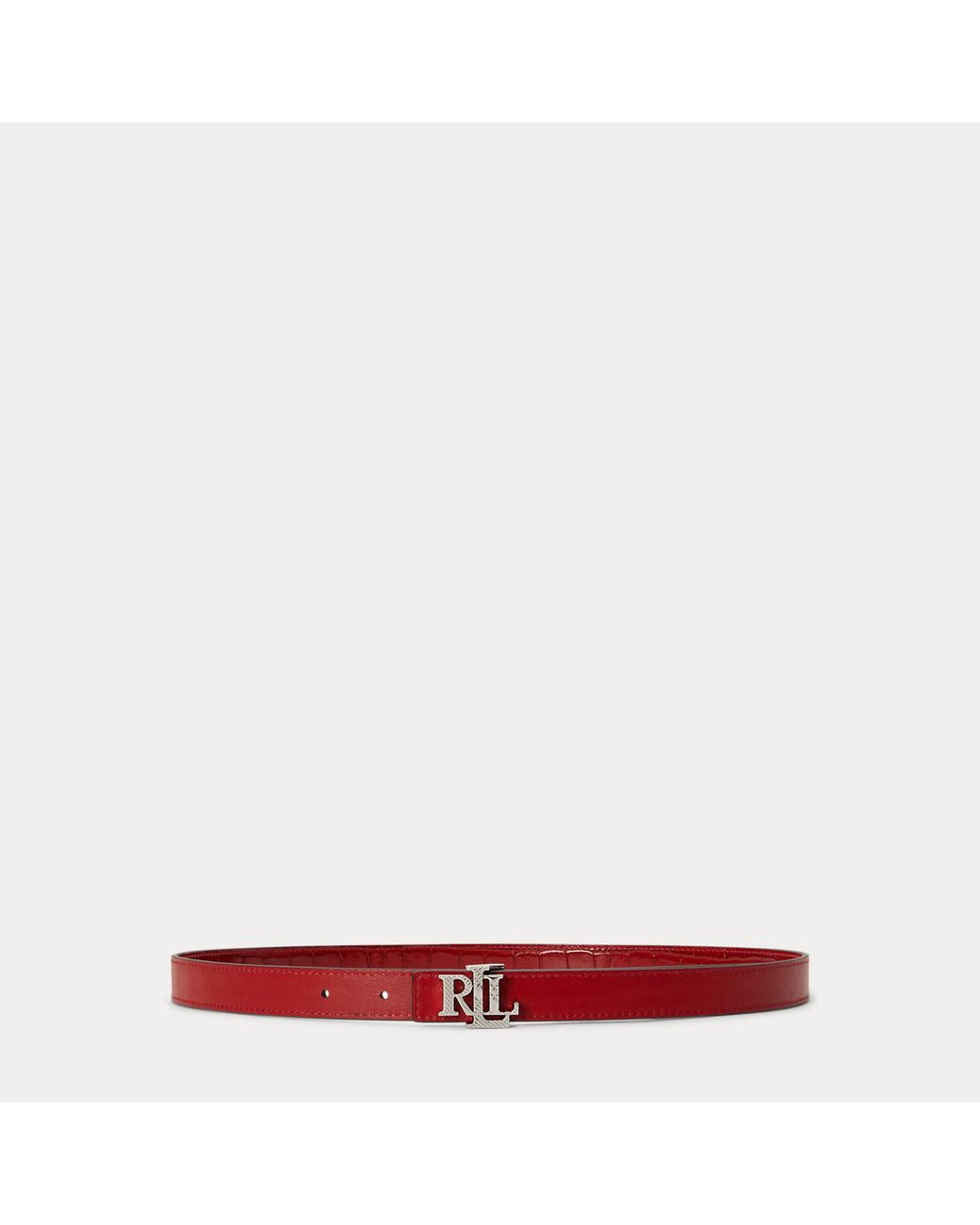 Ralph Lauren Red Logo Reversible Embossed Skinny Belt