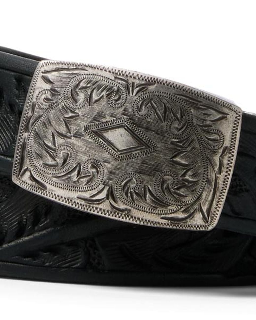 RRL Black Hand-Tooled Leather Belt for men
