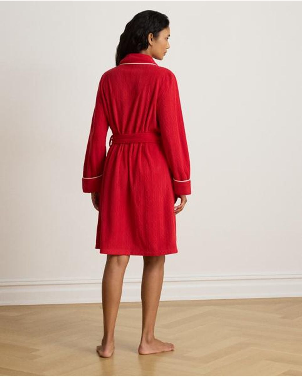 Ralph Lauren Red Cable Microfleece Shawl-Collar Robe