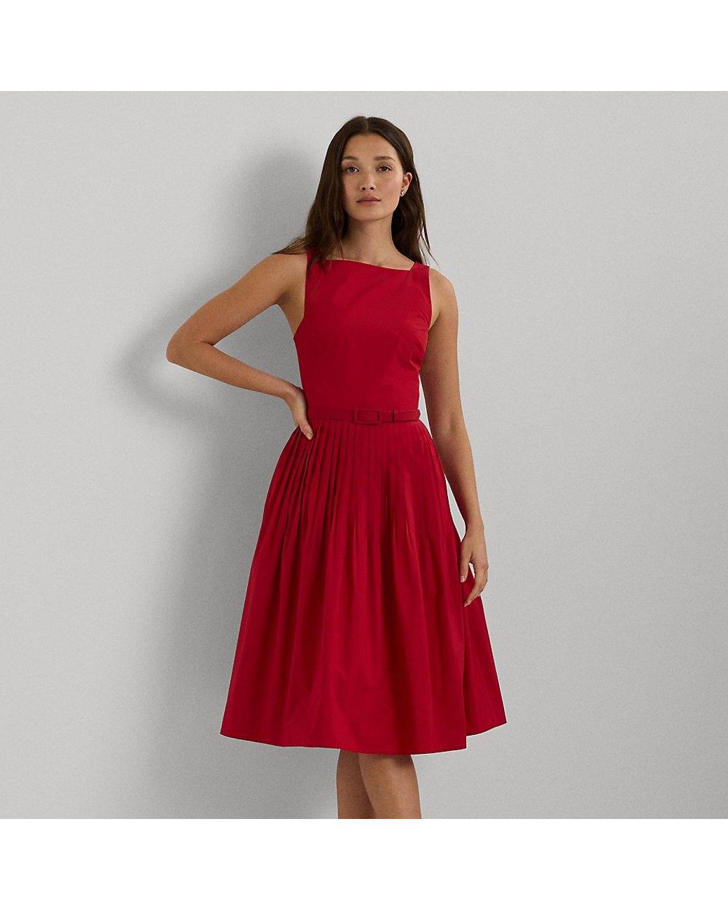 LAUREN RALPH LAUREN ★ 華やかさが魅力 Taffeta カクテルドレス Ralph Lauren Belted Taffeta Cocktail Dress in Red | Lyst