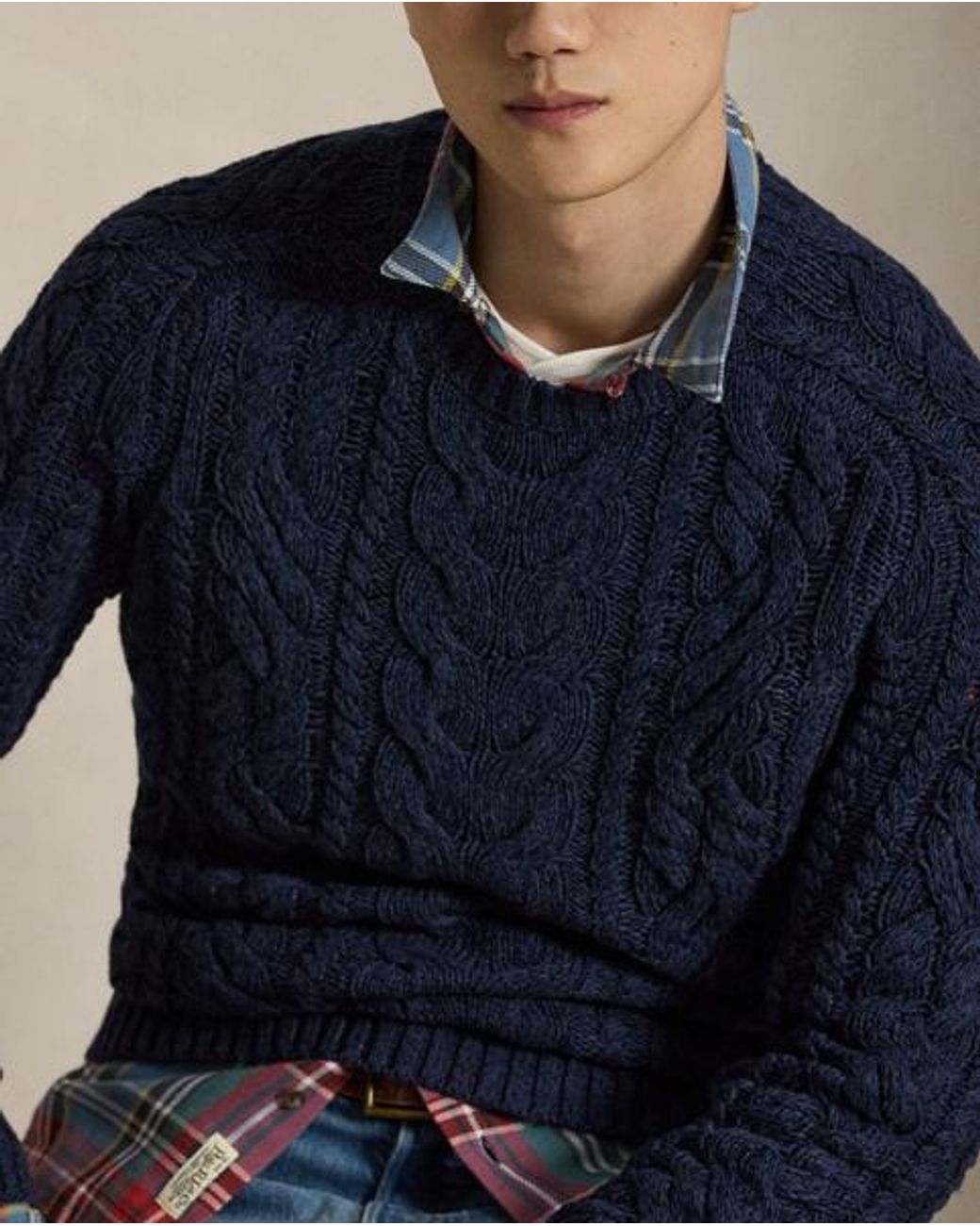 Polo Ralph Lauren Blue Aran-Knit Cotton Jumper for men