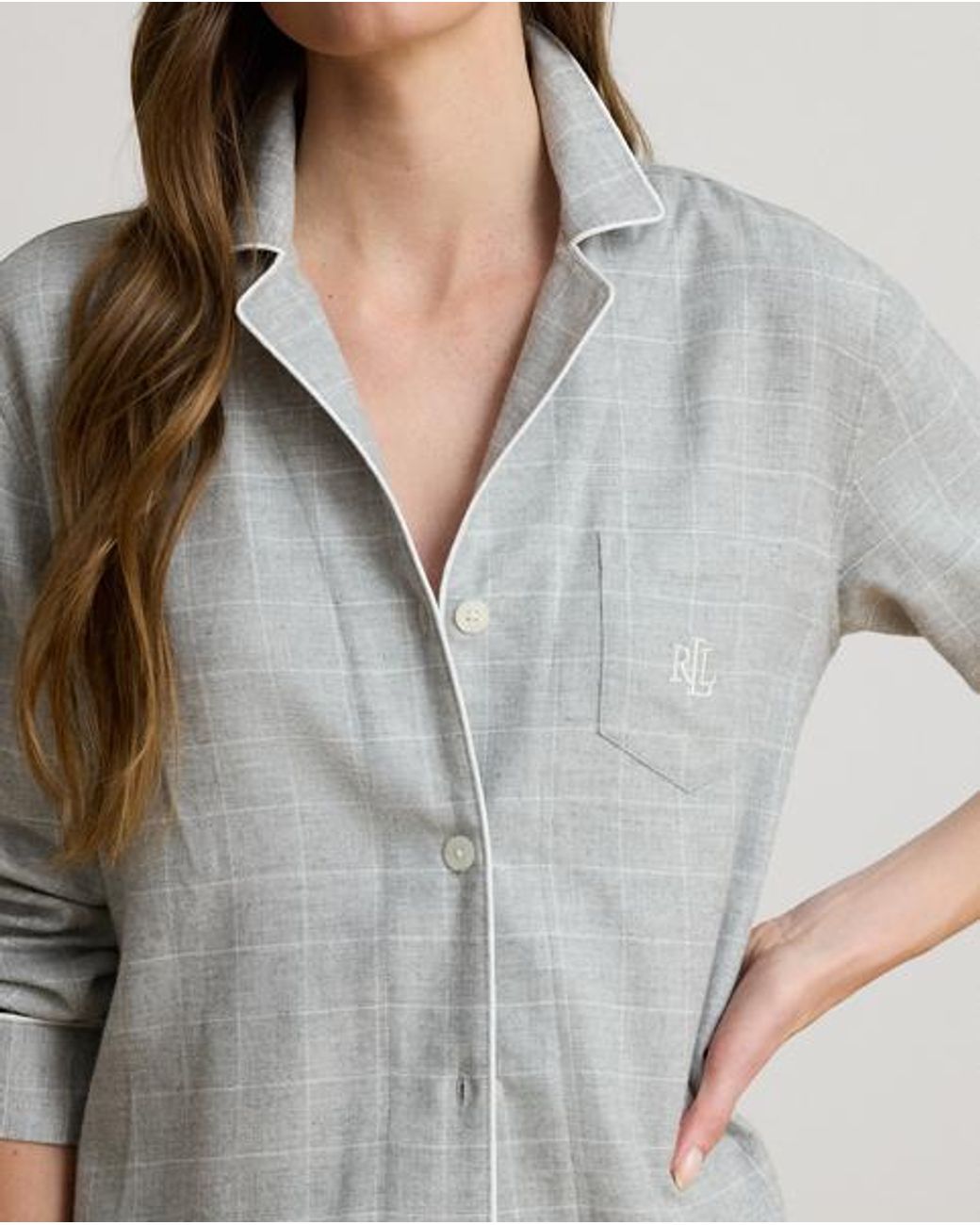 Ralph Lauren Gray Windowpane Brushed Twill Sleep Set