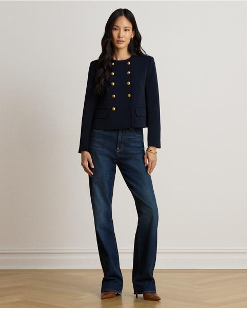 Ralph Lauren Blue Double-Breasted Sablé Crepe Jacket