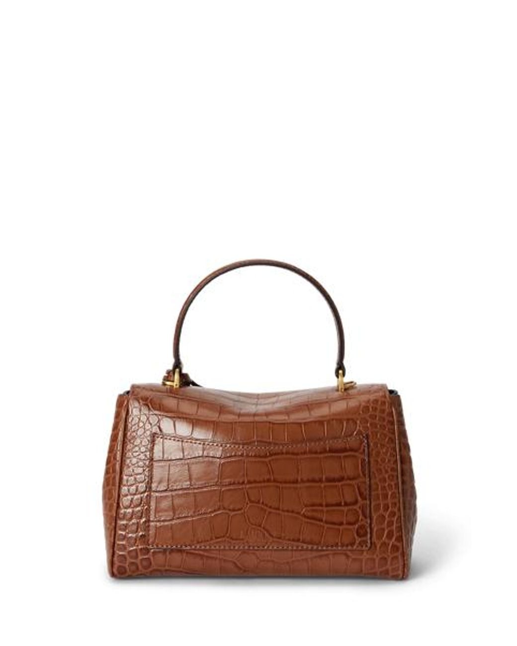 Ralph Lauren Brown Croc-Embossed Small Farrah Soft Satchel