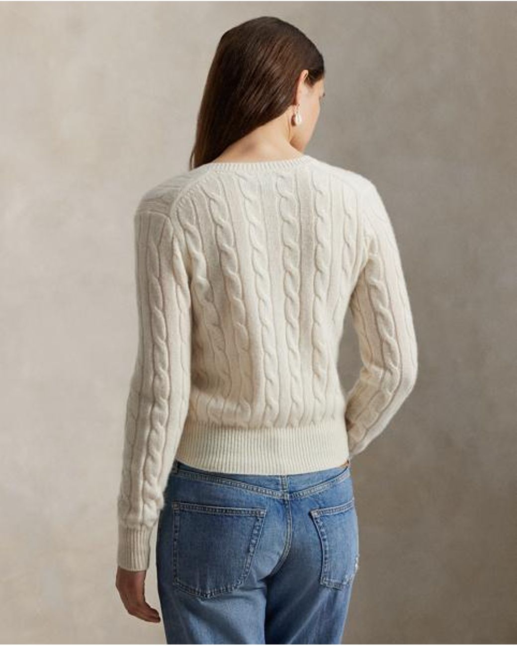 Polo Ralph Lauren Brown Cable-Knit Cashmere Crewneck Cardigan