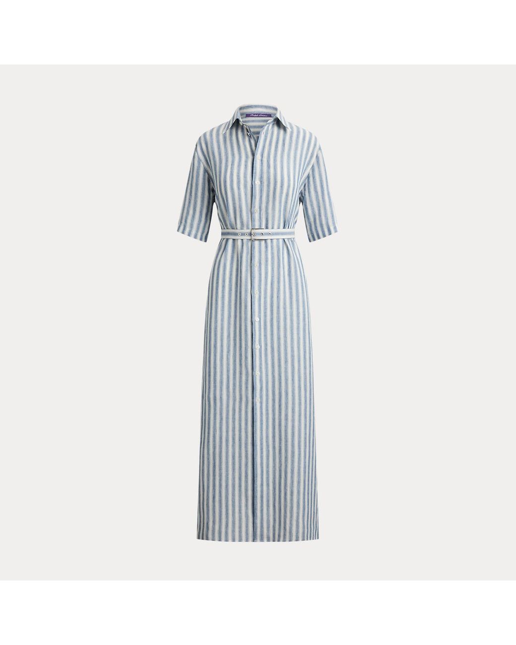 Ralph Lauren Gray Carol Striped Linen Day Dress