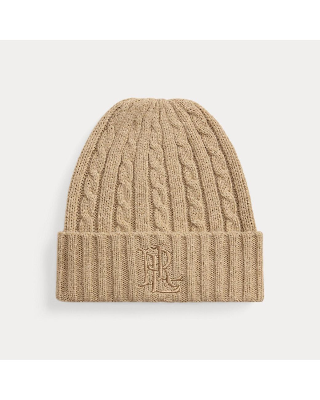 Ralph Lauren Natural Embroidered-Logo Cable-Knit Beanie