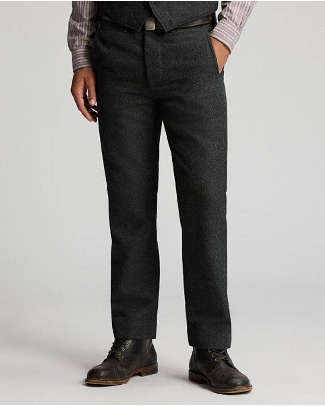 RRL Gray Slim Fit Wool-Cotton Herringbone Pant for men