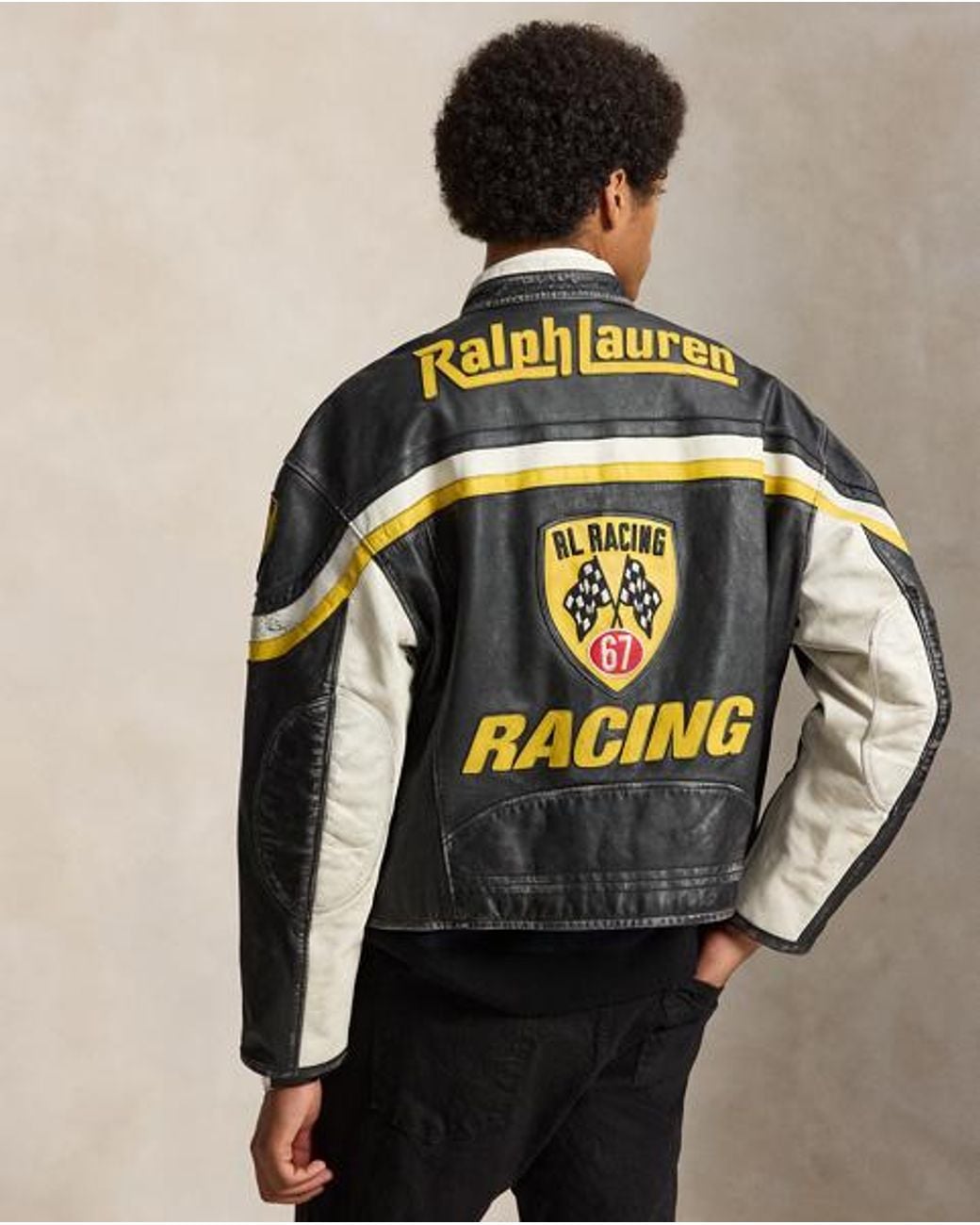Polo Ralph Lauren Black Leather Racing Jacket for men