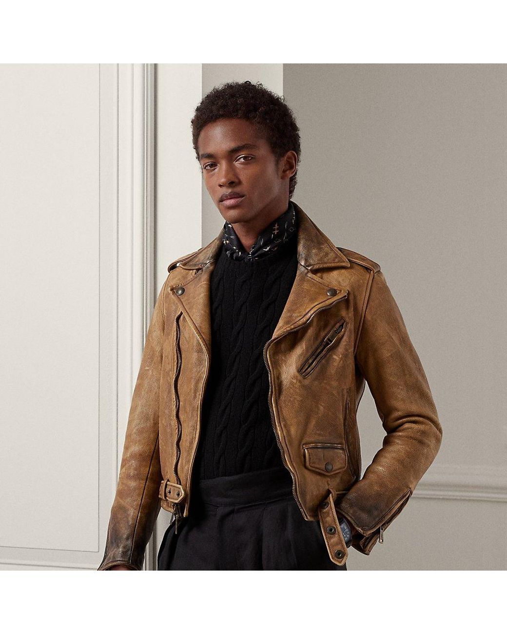 Ralph Lauren Purple Label Ralph Lauren Locklear Leather Moto Jacket in  Brown for Men | Lyst