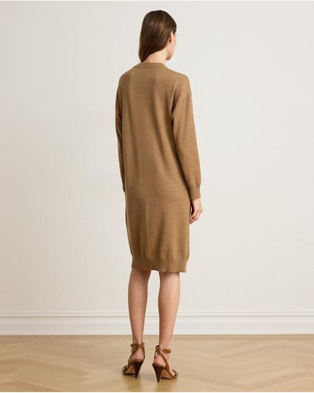 Ralph Lauren Brown Ralph Goat-Suede & Wool Crewneck Sweater Dress