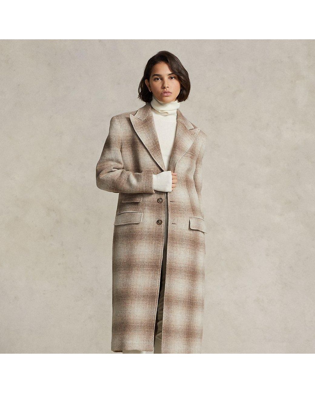 Polo Ralph Lauren Plaid Wool-blend Coat in Natural | Lyst