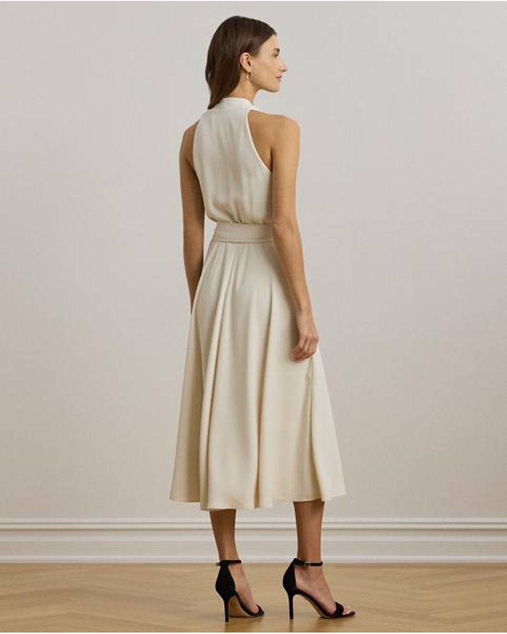 Ralph Lauren Georgette Halter Cocktail Dress in Natural | Lyst UK