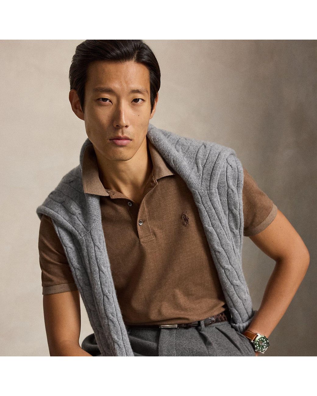 Polo Ralph Lauren Brown Custom Slim Fit Stretch Mesh Polo Shirt for men