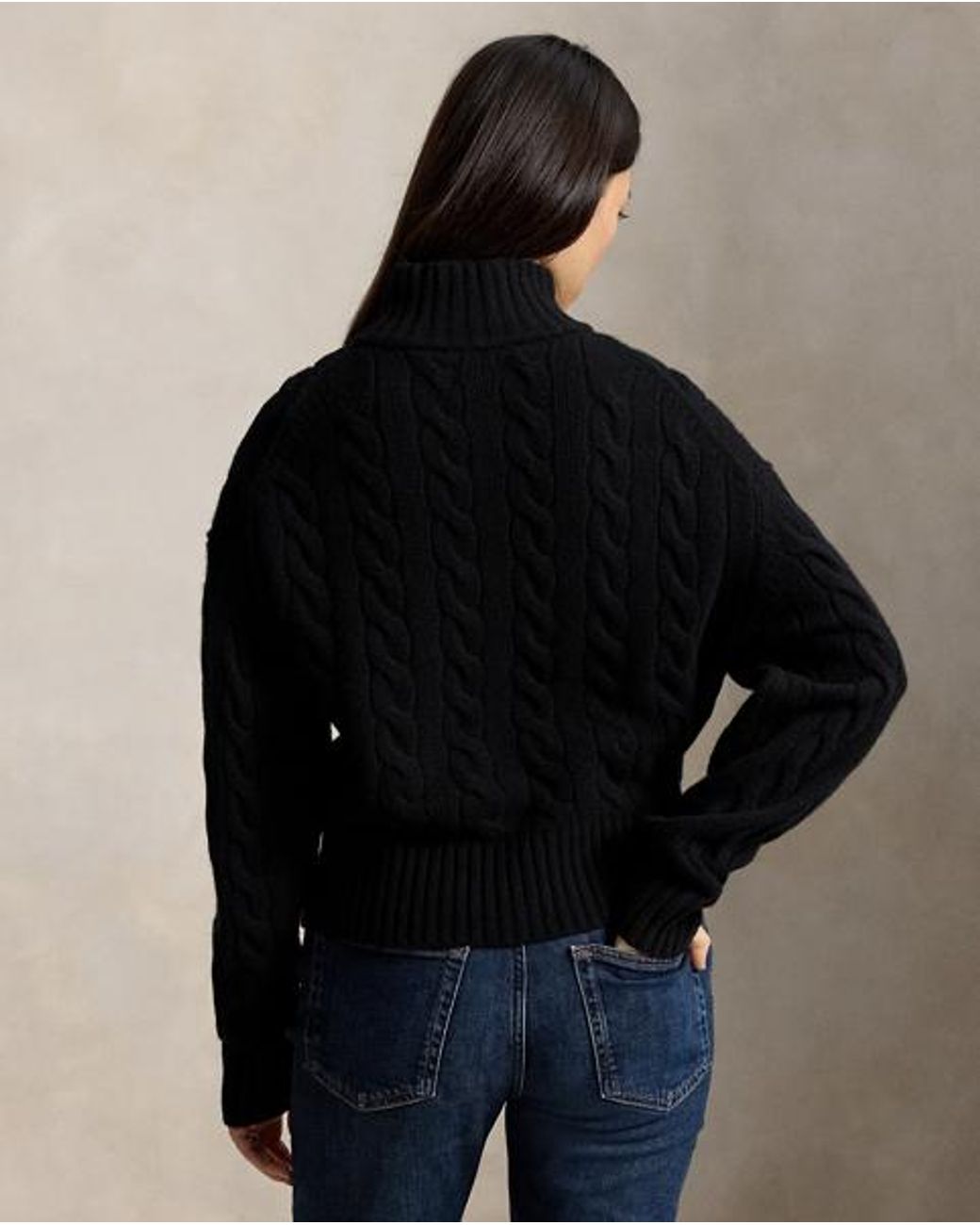Polo Ralph Lauren Black Cable Wool-Cashmere Half-Zip Jumper