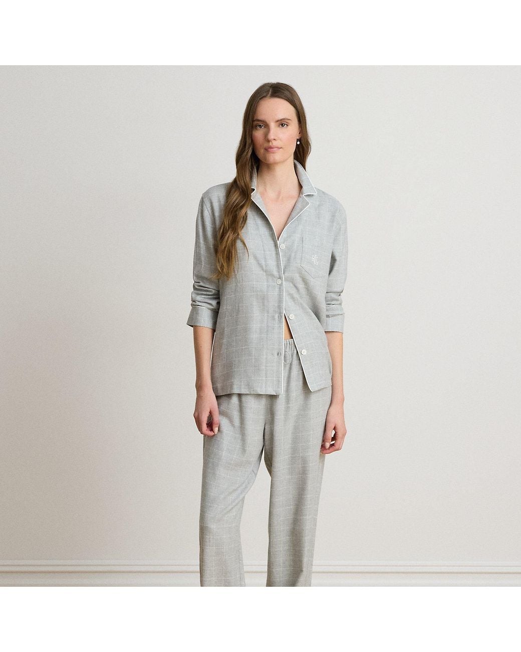 Ralph Lauren Gray Windowpane Brushed Twill Sleep Set