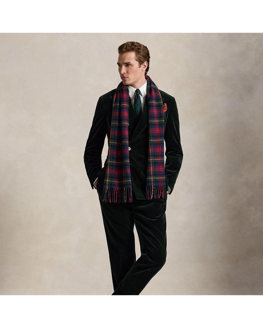 Polo Ralph Lauren Black Pleated Velvet Suit Trouser for men