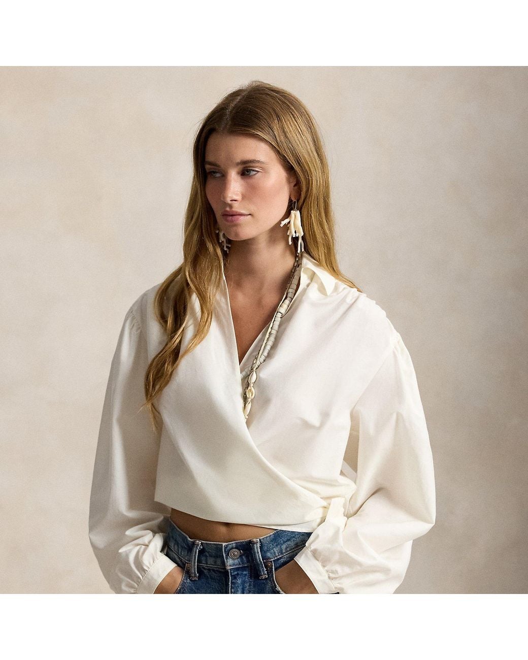 Polo Ralph Lauren Natural Cotton-Silk Wrap Blouse