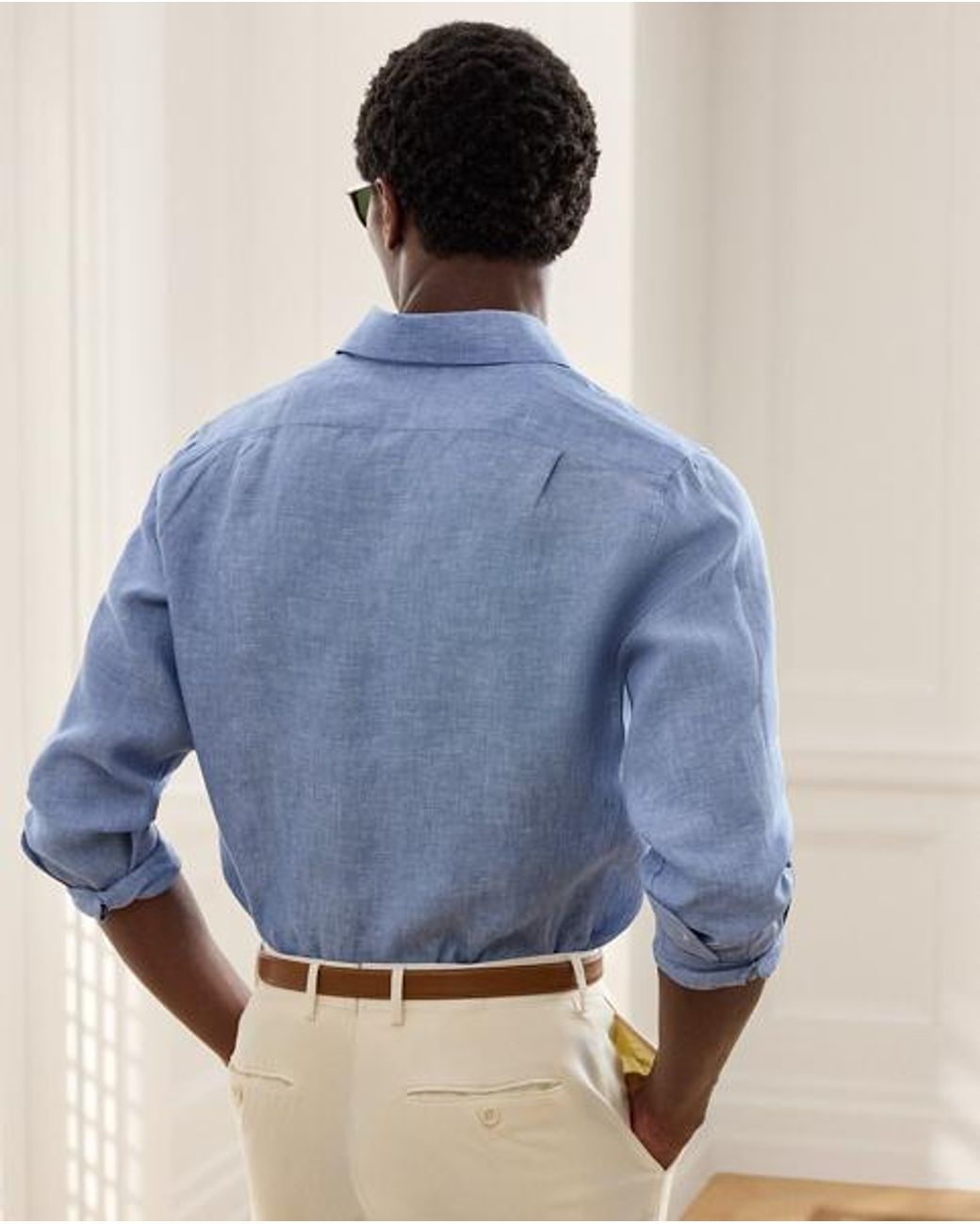 Ralph Lauren Blue Linen Chambray Shirt for men