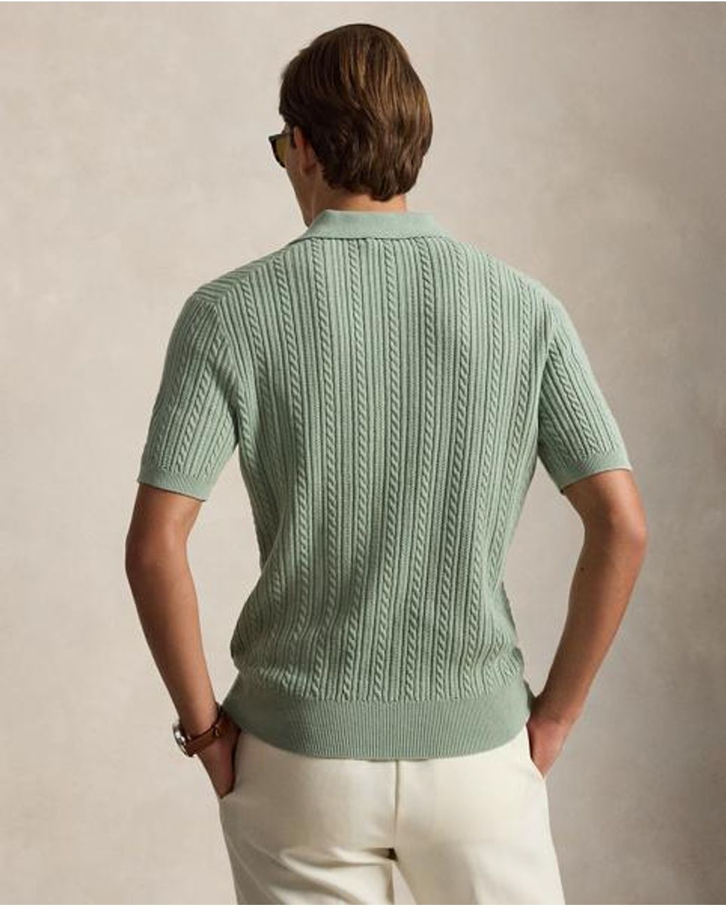 Polo Ralph Lauren Green Cable-Knit Cotton Polo-Collar Jumper for men
