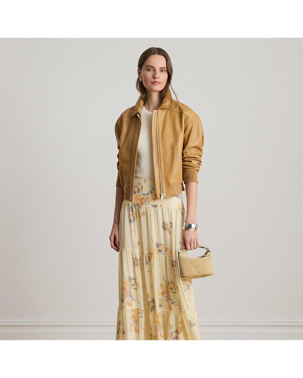 Ralph Lauren Metallic Floral Georgette Tiered Maxiskirt
