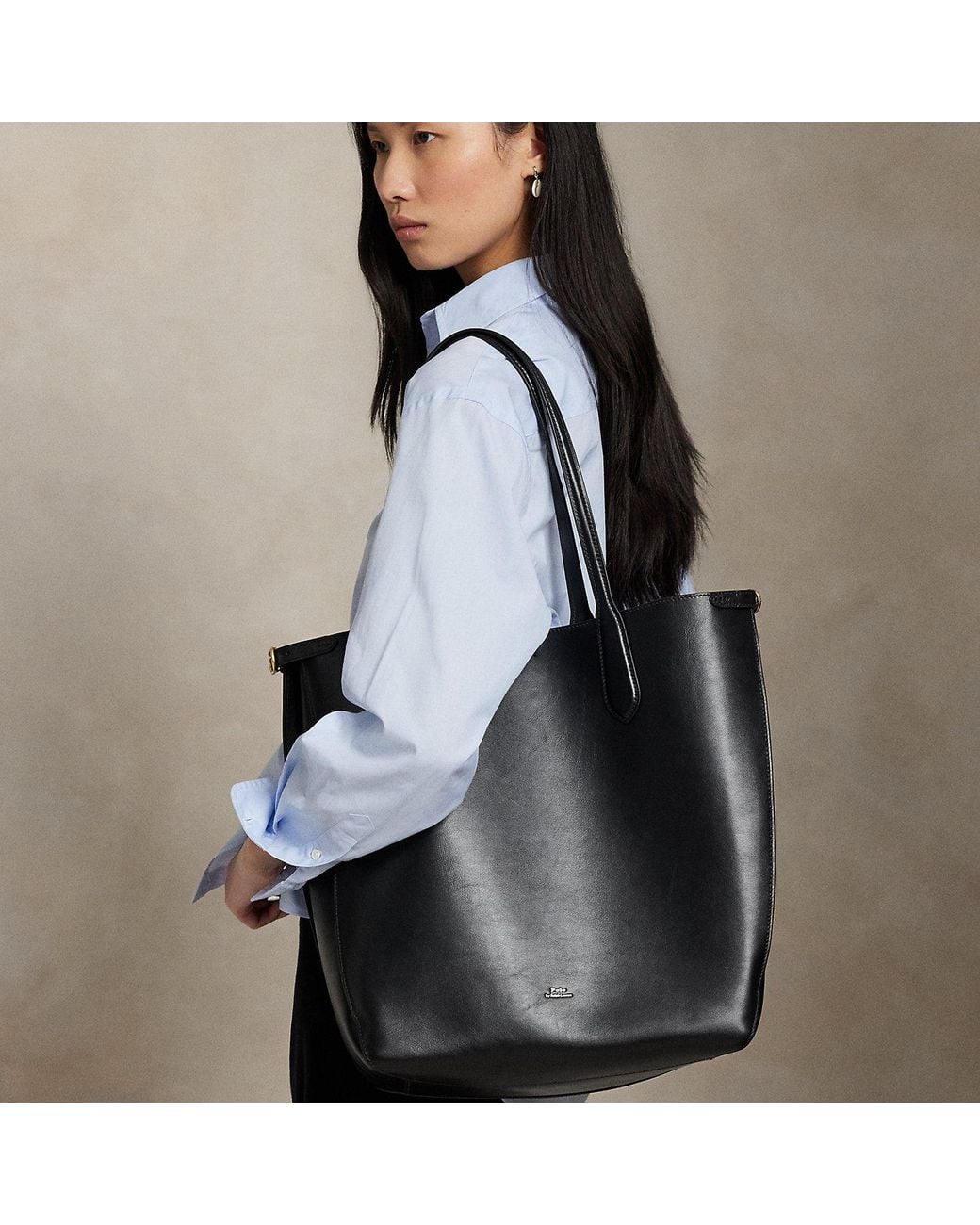 Polo Ralph Lauren Black Bellport Leather North-South Tote