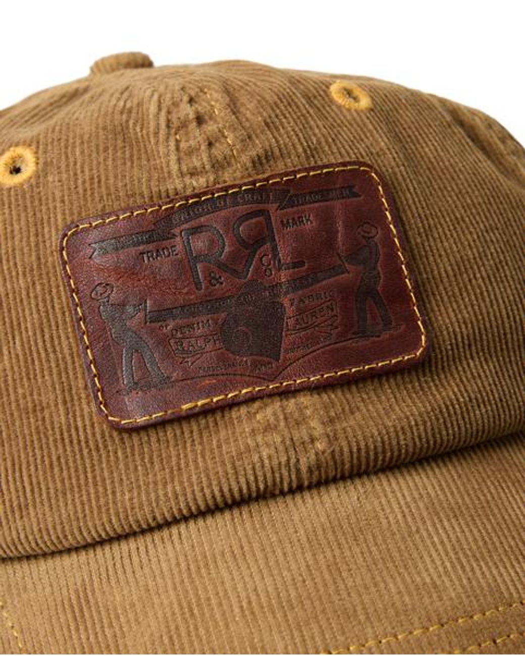 Ralph Lauren Brown Leather-Patch Corduroy Trucker Cap for men