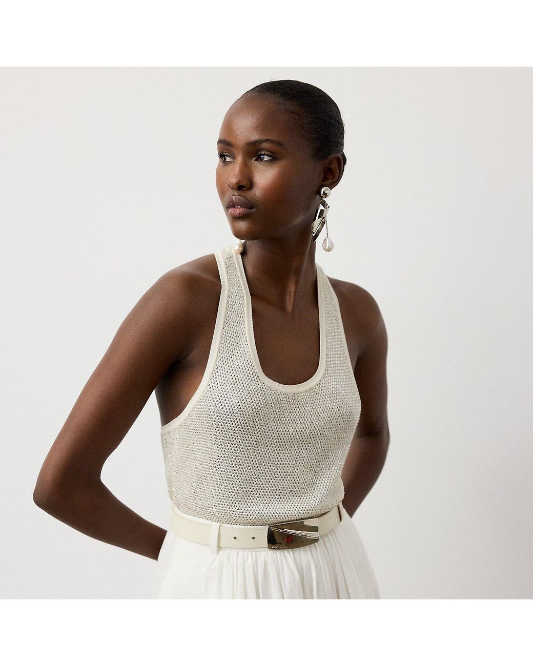 Ralph Lauren Natural Embellished Racerback Jumper Tank Top
