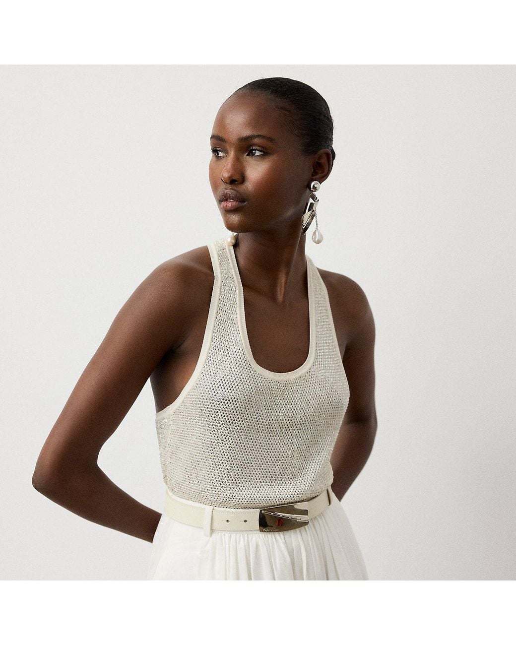 Ralph Lauren Natural Embellished Racerback Jumper Tank Top