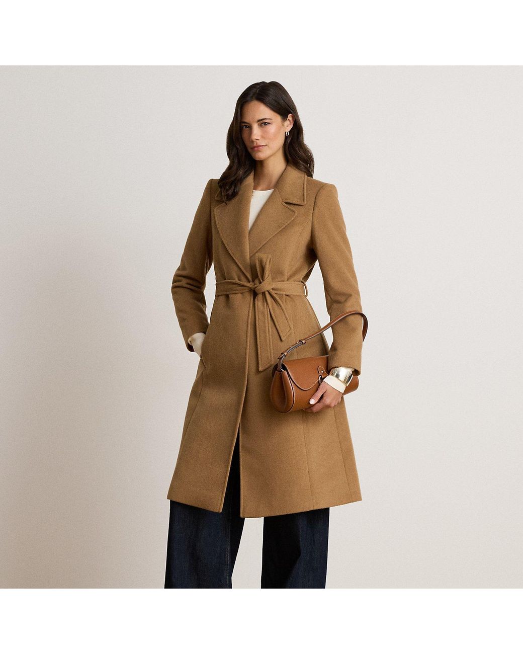 Ralph Lauren Natural Belted Wool-Blend Wrap Coat