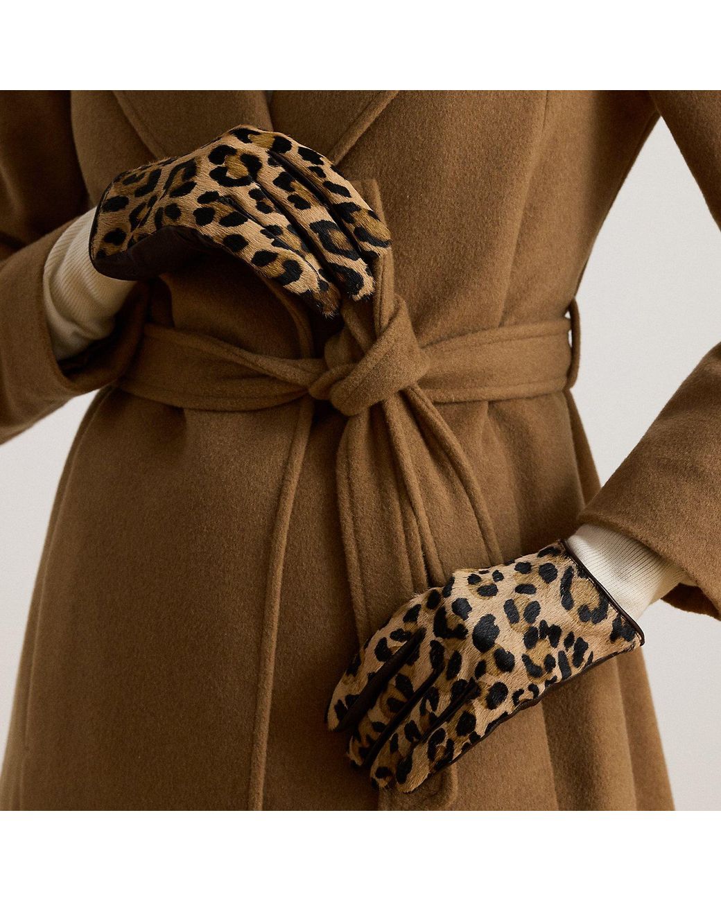 Ralph Lauren Brown Ocelot-Print Haircalf & Sheepskin Gloves