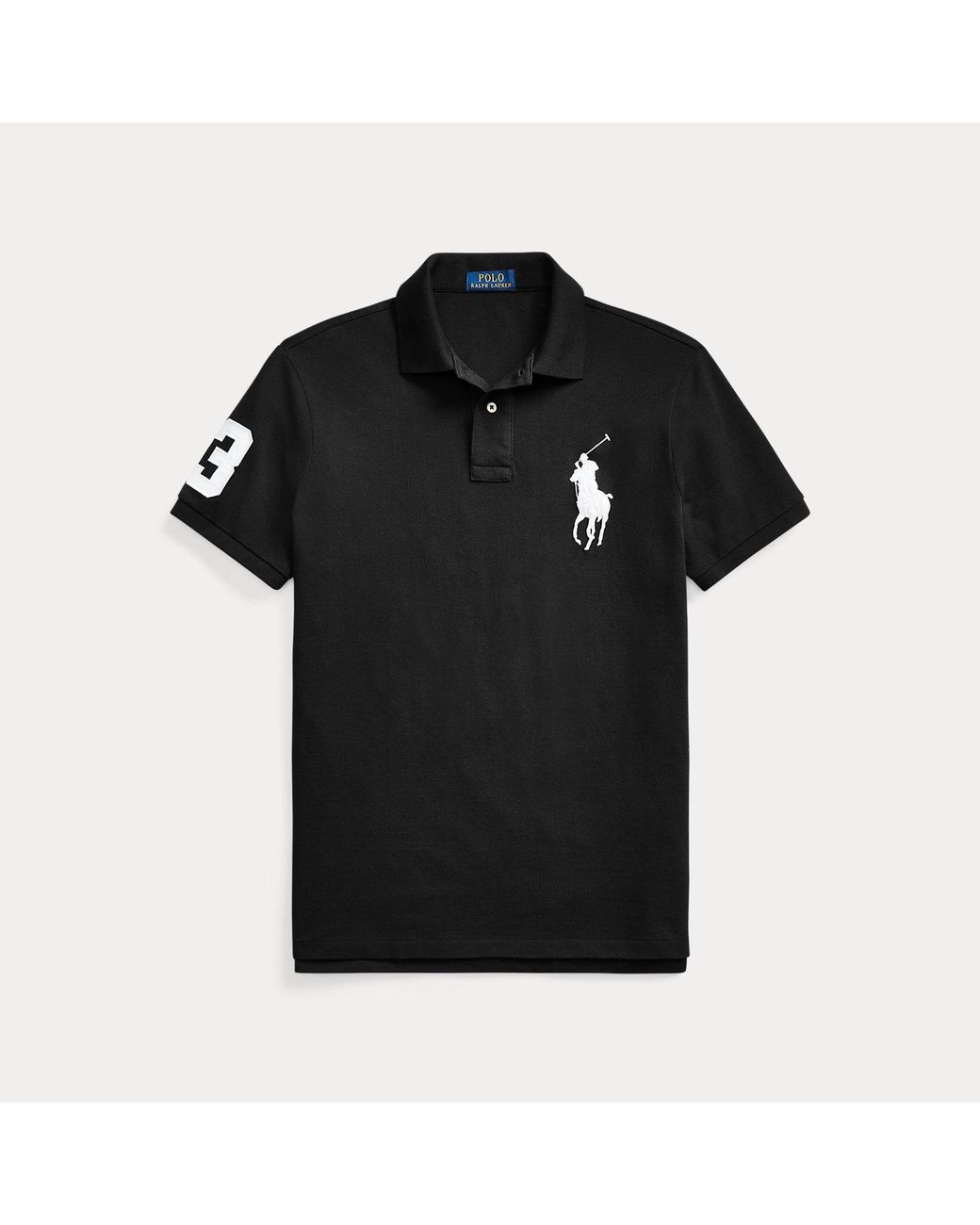 Polo Ralph Lauren Black Custom Slim Fit Big Pony Mesh Polo Shirt for men