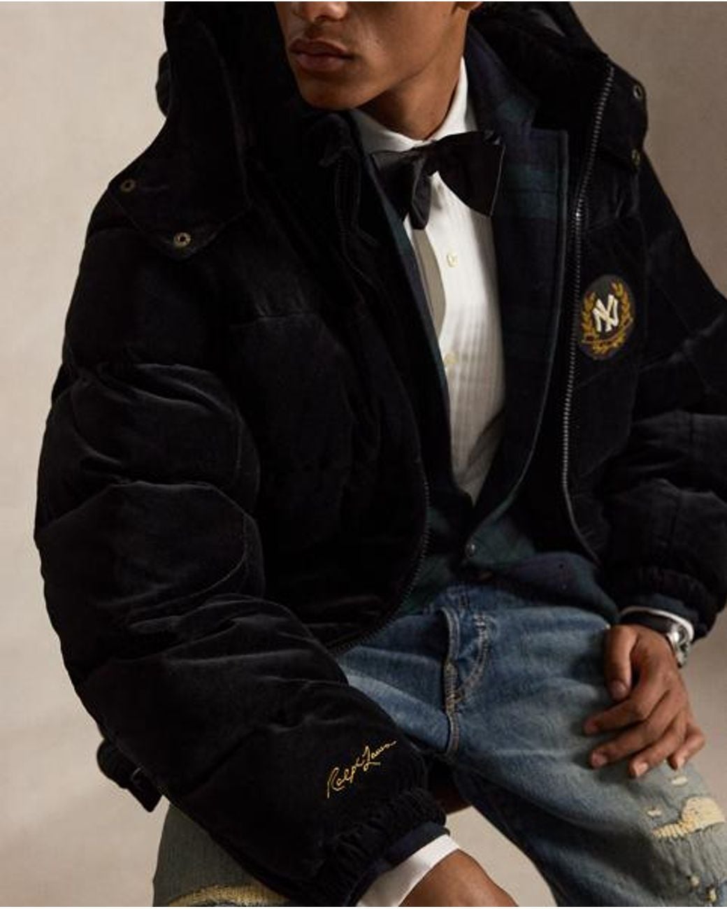 Polo Ralph Lauren Black Polo Ralph Lauren Lauren Yankees Velvet Jacket for men
