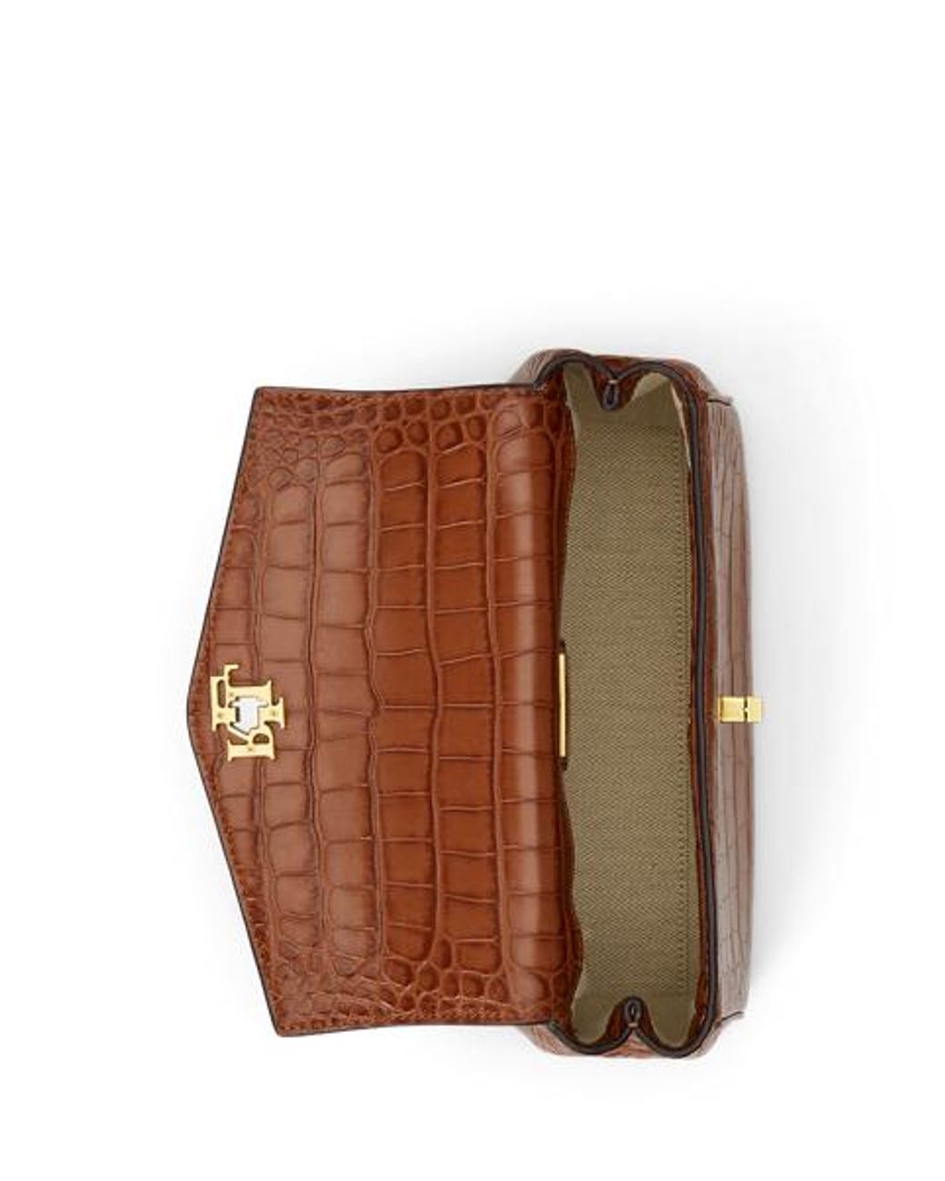 Ralph Lauren Brown Croc-Embossed Small Farrah Soft Satchel