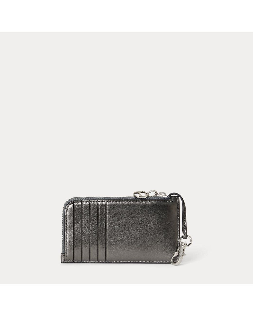 Ralph Lauren Gray Metallic Nappa Leather L-Zip Card Holder