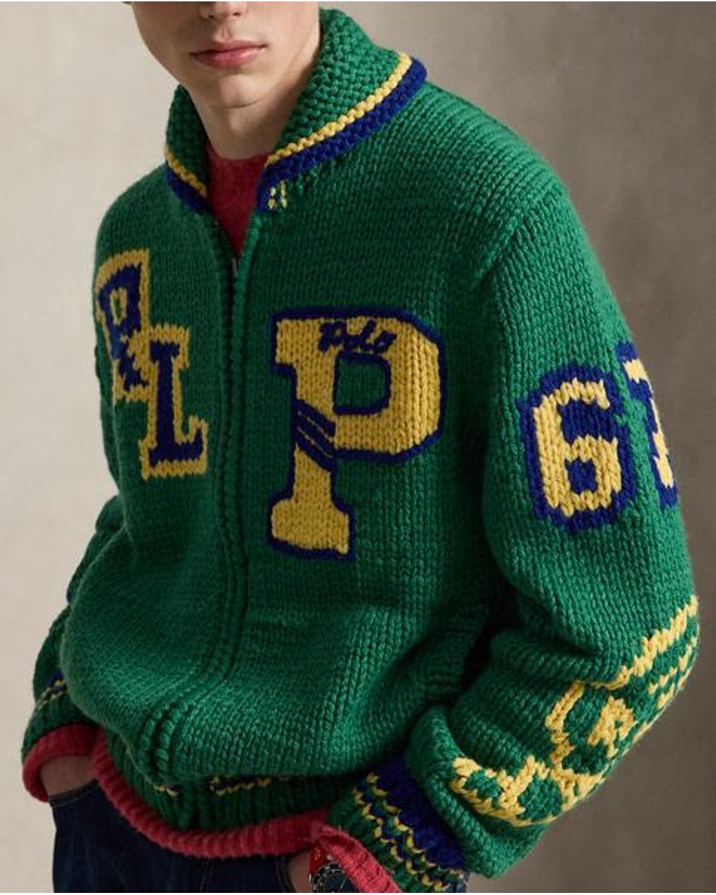 Polo Ralph Lauren Green Varsity-Inspired Wool Full-Zip Jumper for men