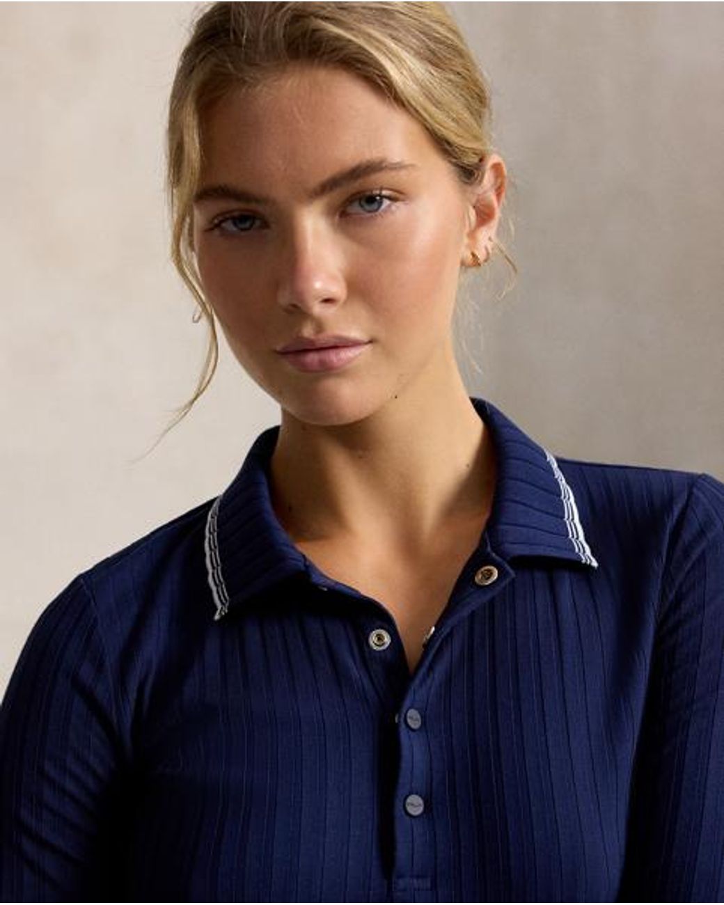 Ralph Lauren Blue Slim Fit Rib-Knit Long-Sleeve Polo Shirt